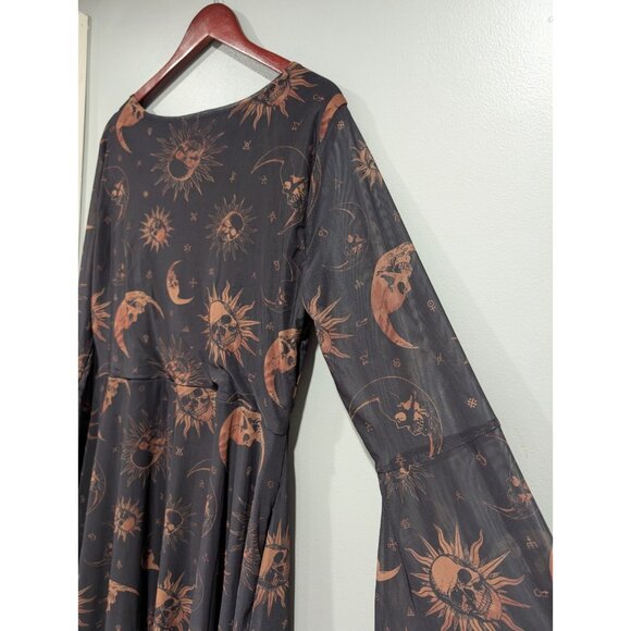 Cosmic Aura Women's Skull Celestial Mesh Bell-Sleeve Dress  Black Tan Sz 2X NWT - Picture 16 of 16